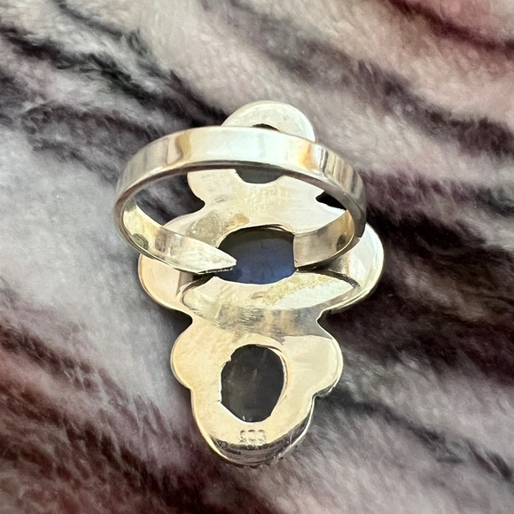❤️ Rainbow Moonstone Triple Stone Southwestern Sz 8 Adjustable Ring 9.6gm - Picture 5 of 13